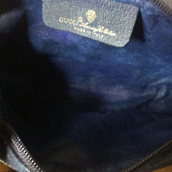 GUCCI GG Ophidia Sherry Line Navy Leather Grey Canvas Crossbody Bag Vintage - Picture 7 of 17
